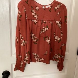 Rayon Printed Flowy Blouse with Elastic Cuffed Sleeves